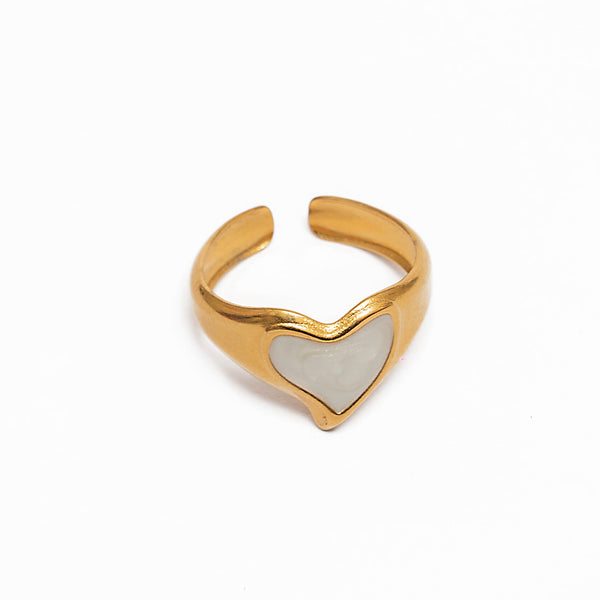 White Heart Ring - 18k Gold Plated (Adjustable)