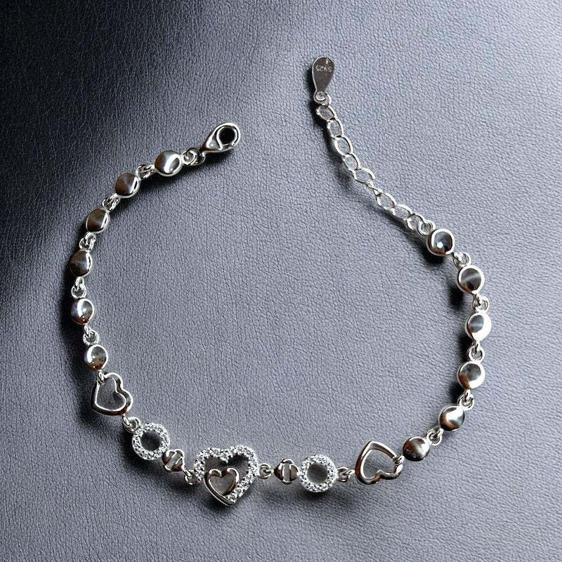 925 Sterling Silver Heart & Crystal Link Bracelet