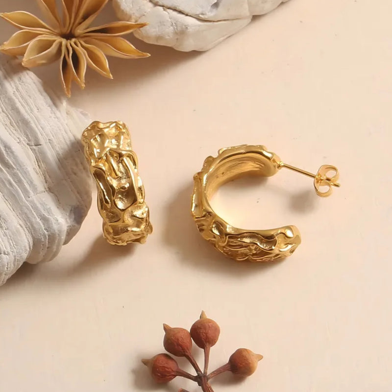 Hammered Hoop Earring - 18k Gold Plated