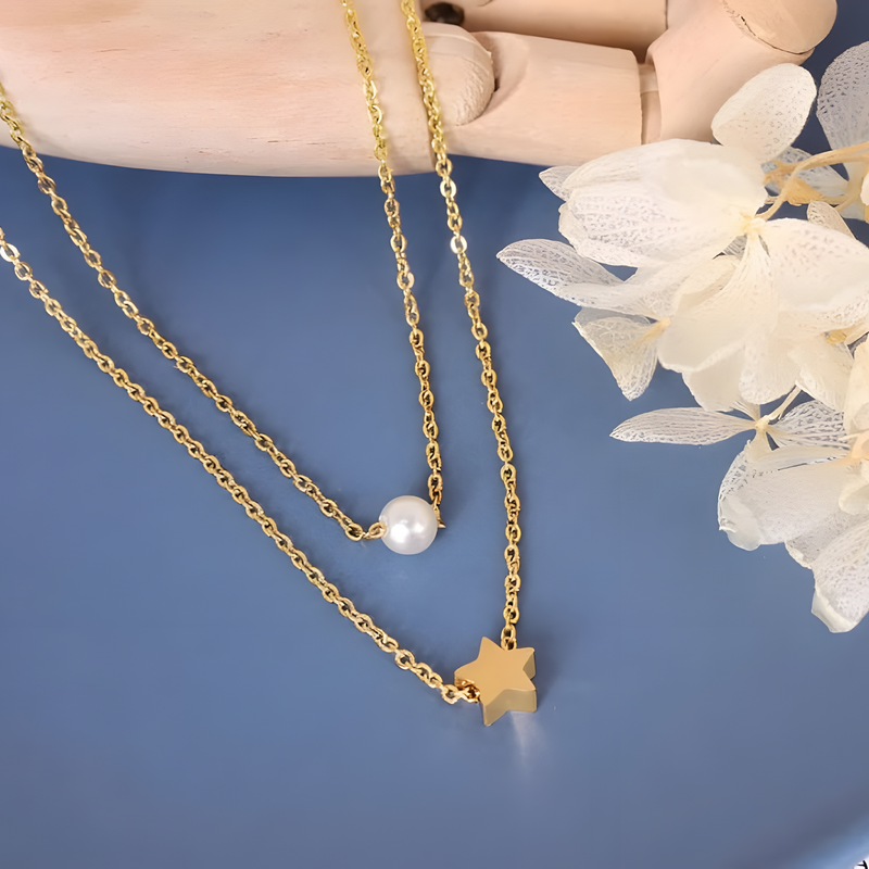 Tiny Pearl Star Necklace - 18k Gold Plated